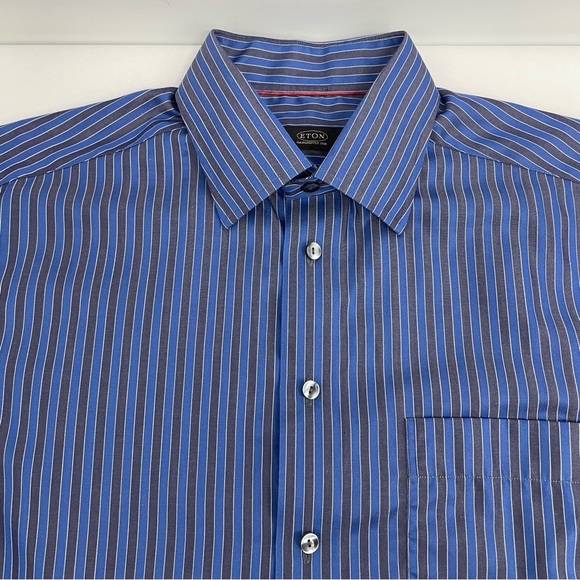 ETON Ganghester Button Up Shirt Men’s 15 3/4 40 Blue/gray Striped Long Sleeve - Picture 1 of 8